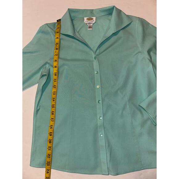 Talbots Shirt Wrinkle Resistant Stretch Size 10 Cyan Blue Button Up Long Sleeve - Picture 3 of 6